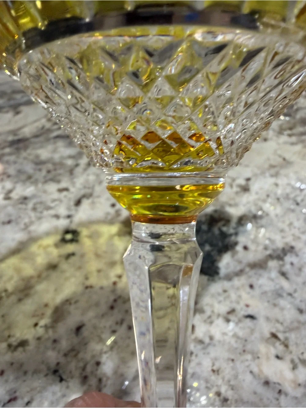 Vtg Handmade Hungarian Martini Glasses Set of 4 Emerald Green & Yellow Crystal